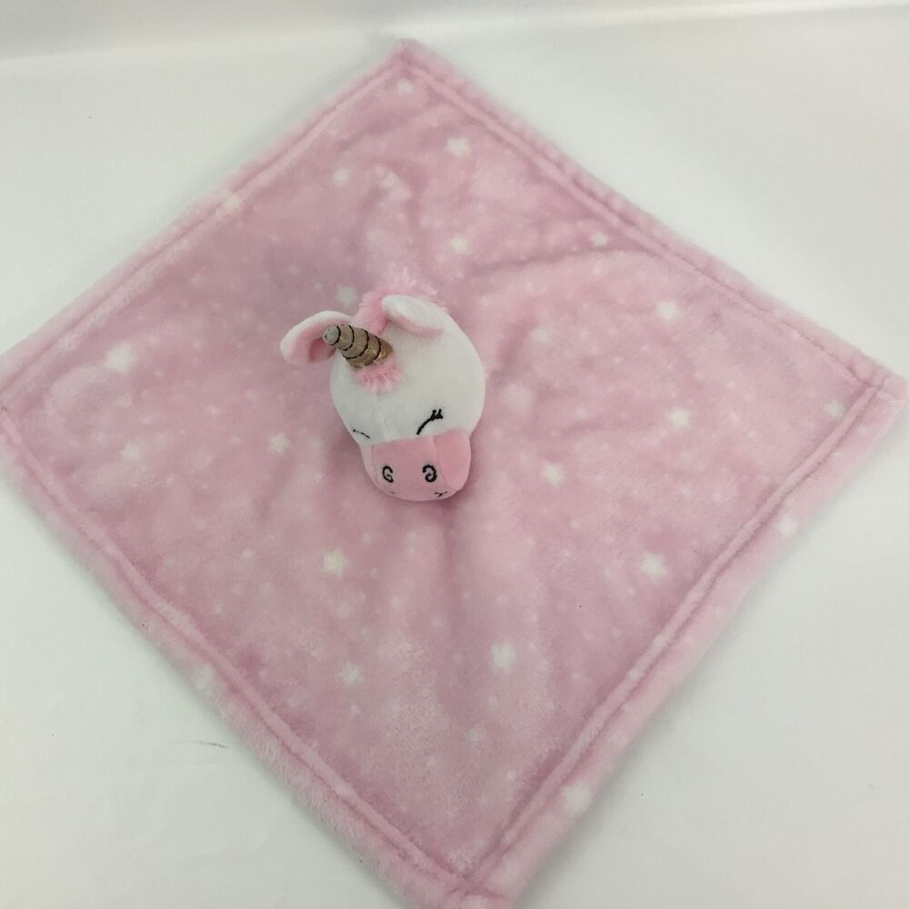 HB Baby Pink Unicorn Stars Security Blanket Lovey Pink White